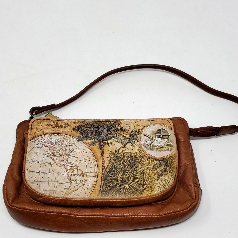 Jeon Los Angeles Genuine Leather Brown Clutch Sachel Handbag Palm Tree Purse